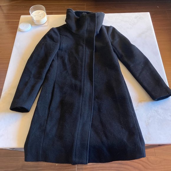 Club Monaco black wool Rocio coat / jacket, funnel neck, faux fur collar 2 looks - Picture 6 of 12